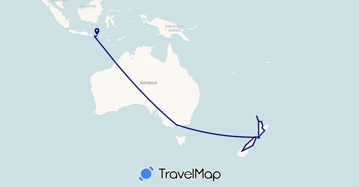 TravelMap itinerary: driving in Australia, Indonesia, New Zealand (Asia, Oceania)